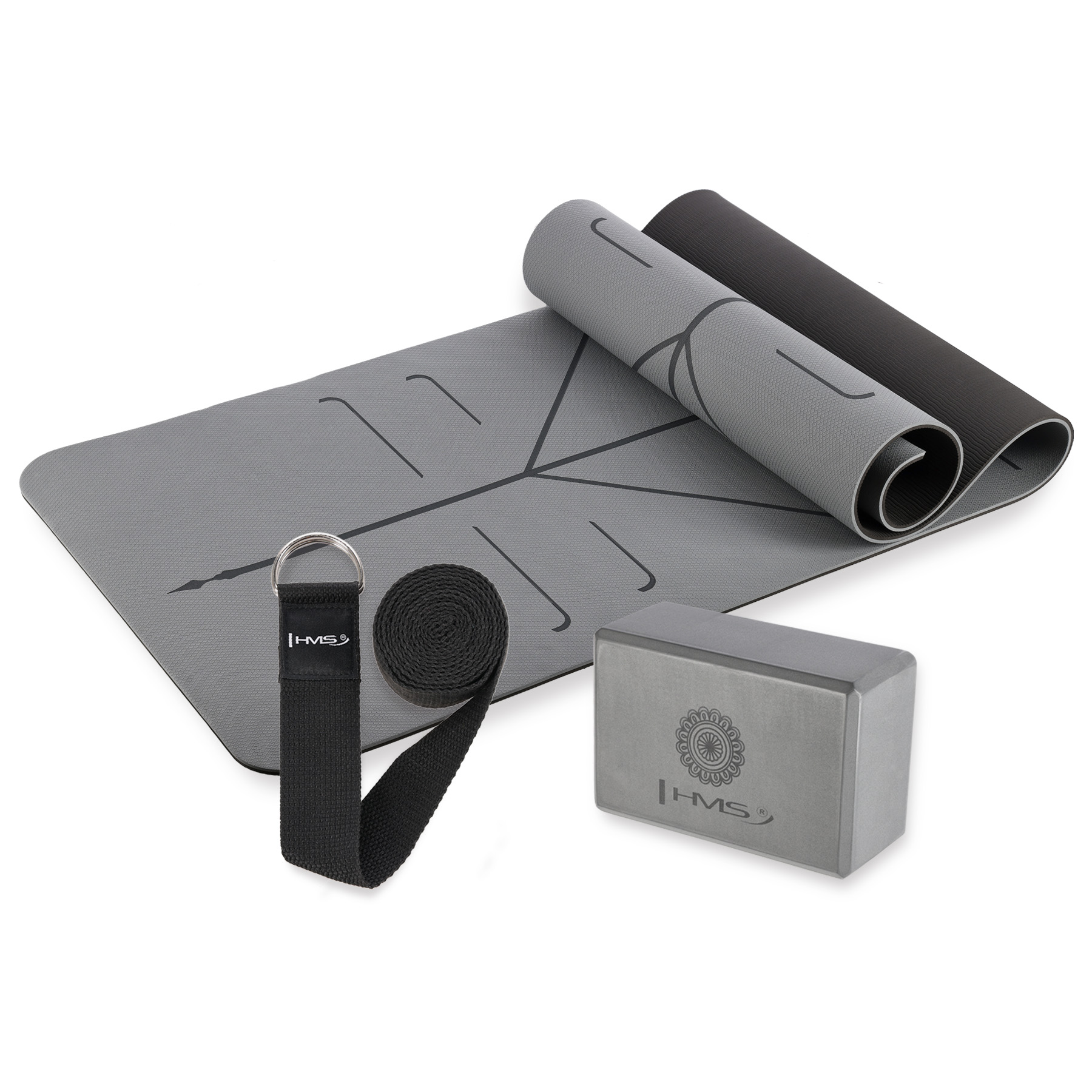 YOGA SET HMS GRAY MAT TPE YM10 + BLOCK KJ02 + STRAP SJ02