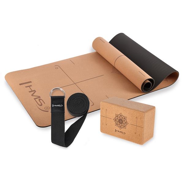 YOGA SET HMS CORK TPE MAT YM11 + KJ02 ANKLE + SJ01 STRAP